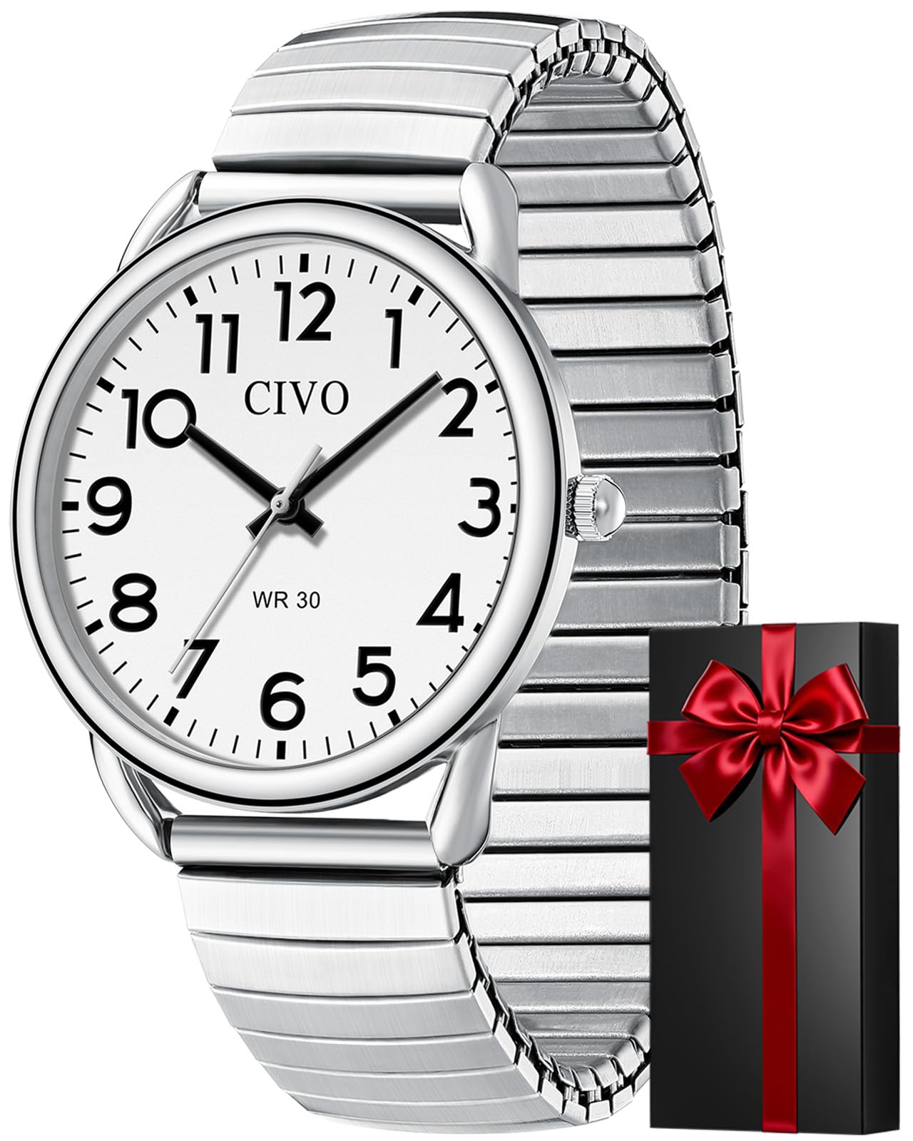 CIVO Gut Ablesbar Herren Uhren: Einfach Groß Ziffernblatt Armbanduhr - Wasserdicht Klassische Analog Quarzuhr Geschenke für Senioren mit Sehschwäche