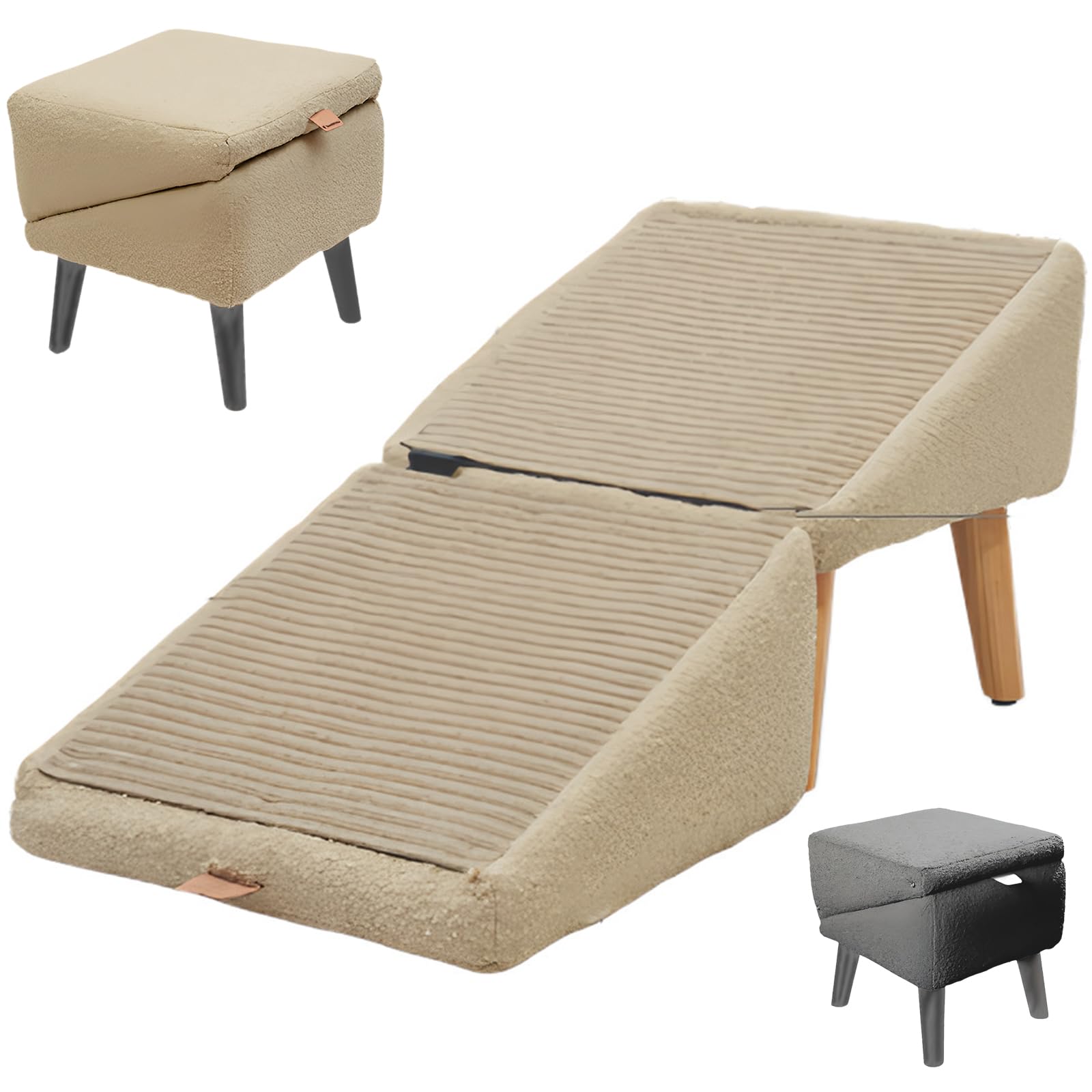 Haustierrampe, Faltbare Katzenrampe, Nicht-rutschige Hunderampe für kleine Hunde und Katzen, leichte und faltende Hundestufen für Hochbett und Sofa Pet Ramp (Khaki, M)