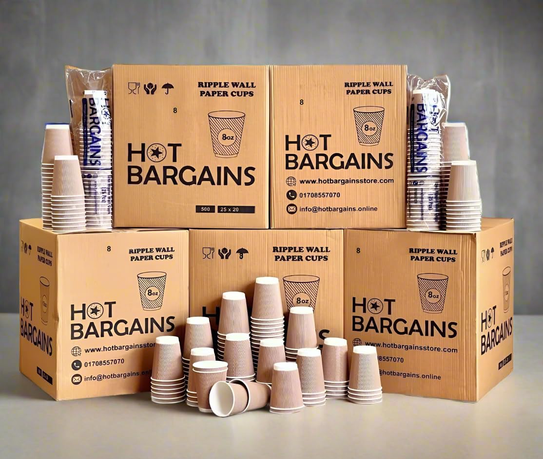 HOT BARGAINS Kraft Paper Coffee Cups 8oz/230ml, Pack of 50, Triple Wall Insulated Hot Drink Cups (50, 8oz) โ image 1
