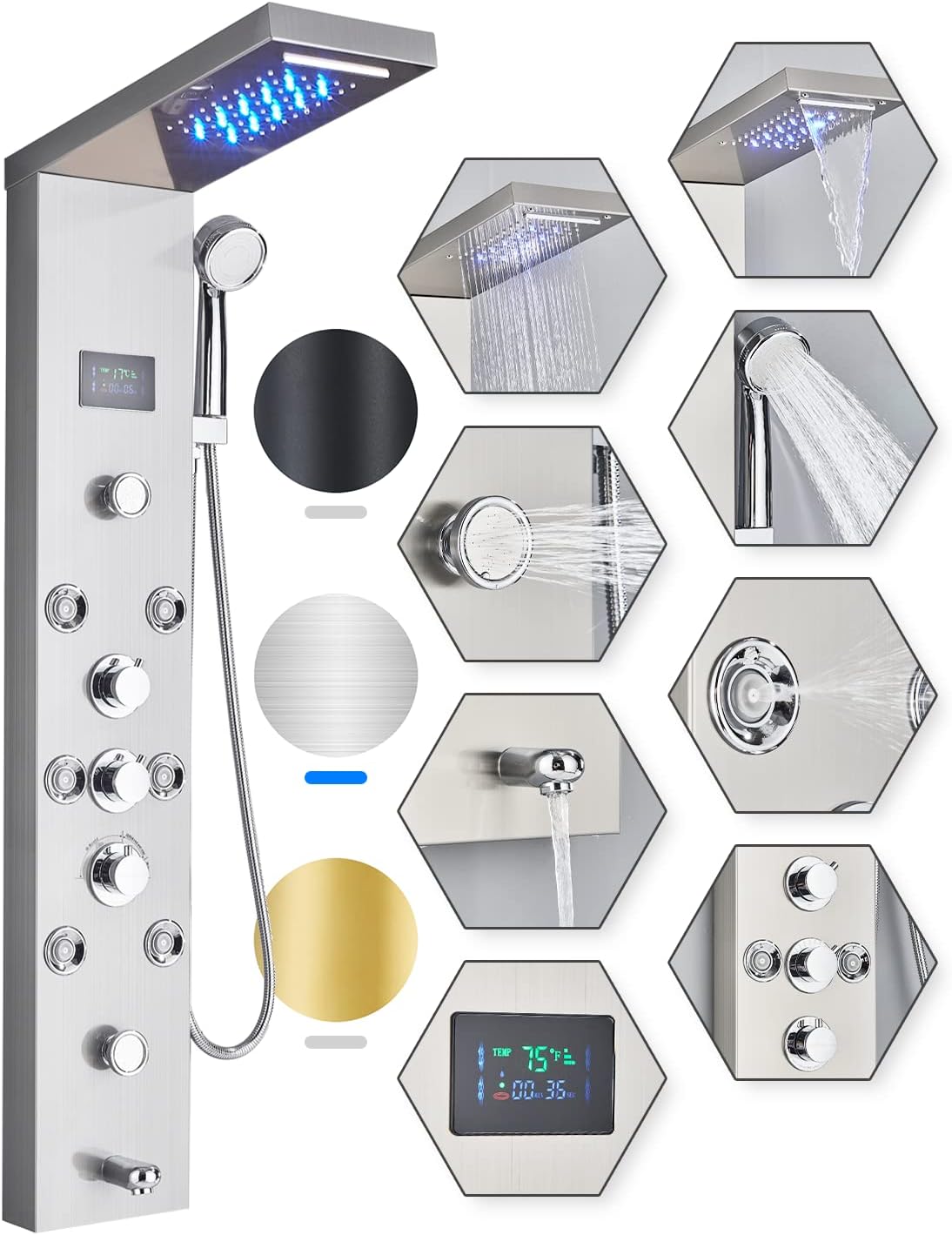 Buy YAGATAP LED Shower Panel Tower System,Bathroom 6Function Shower