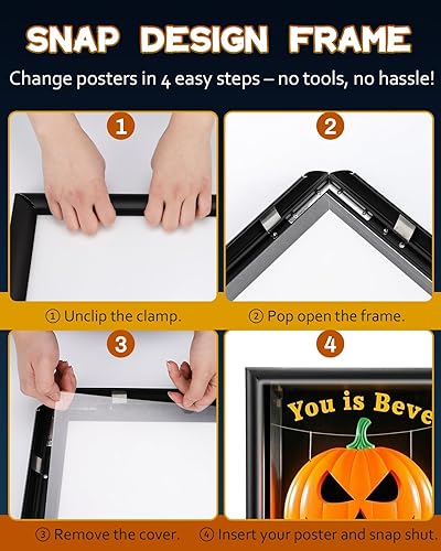 Miniatura 6 de Spolehli Marco de póster LED de 24 "× 36 ", marco a presión con interruptor de atenuación, marco de póster de película retroiluminado iluminado en