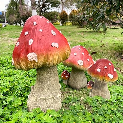 Three Sizes of 3D Simulated Mushroom Statue Ornaments, Simulated Resin