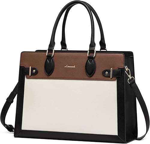 LOVEVOOK Bolsa de trabajo para laptop de 15.6 pulgadas para mujer, maletín para computadora de negocios, bolsa de mano de piel sintética impermeable