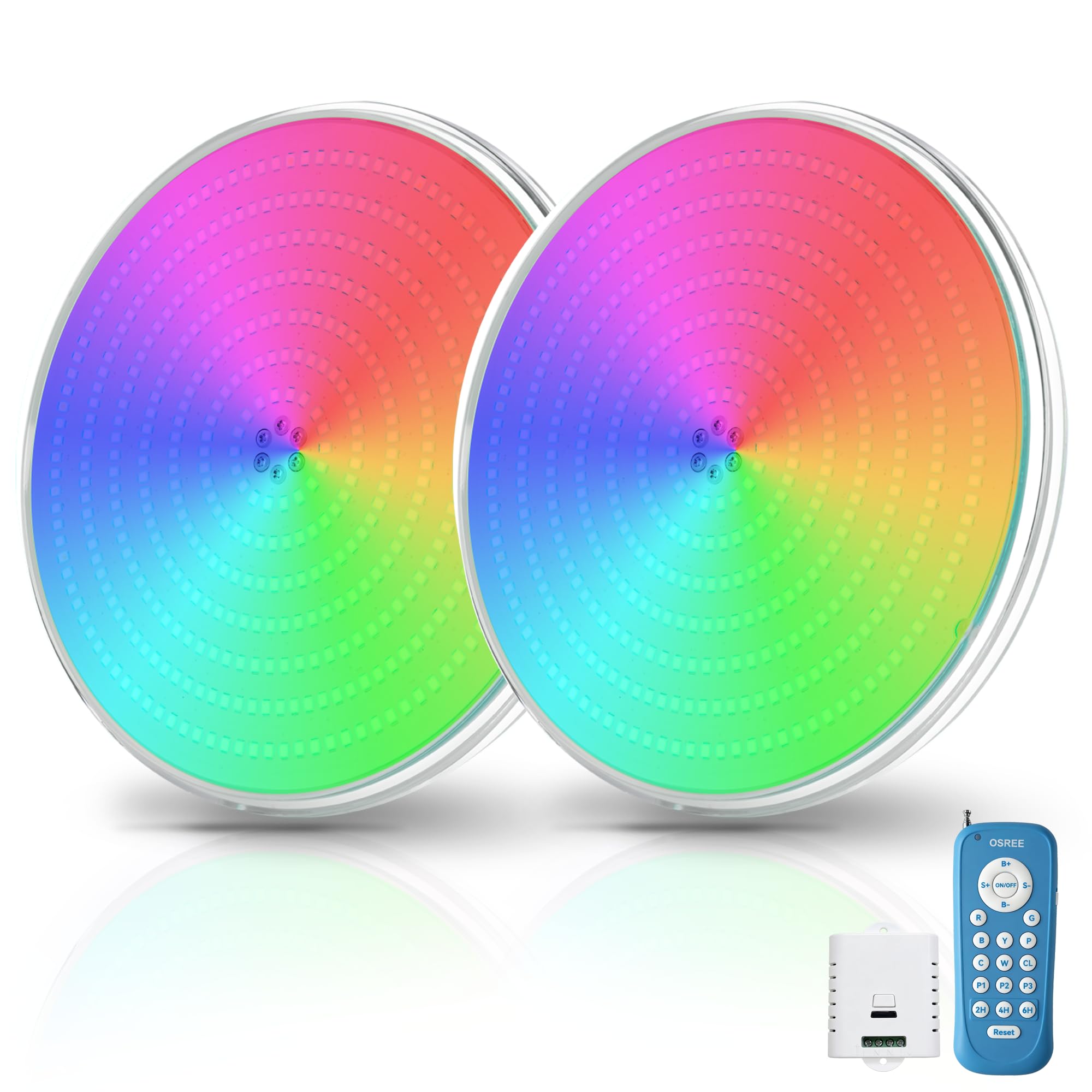 35W Foco Piscina LED RGB PAR56 Extraplano, Lámpara Subacuática Multicolor Regulable 1400lm, Temporizador 2/4/6H, Luz Piscinas Impermeable IP68 Relleno Resina con Control Remoto,12V AC,Pack de 2