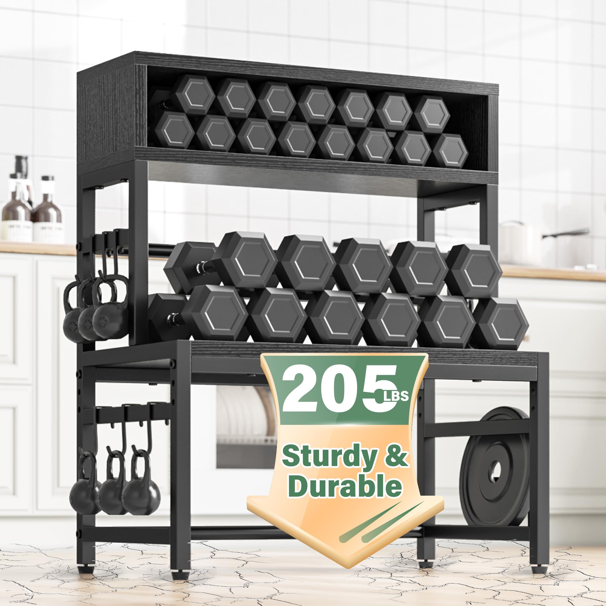 EnHomee Microwave Stand, 205LBS Microwave Shelf, Adjustable Microwave Oven Rack Heavy Duty 4-Tier with 9 Hooks for kitchen counter Shelf, Microwave Stand with Storage and Cutting Boards Stand (Black)