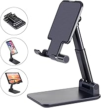 Cell Phone Stand, ANDATE Angle Height Adjustable Cell Phone Stand for Desk, Fully Foldable Cell Phone Holder, Tablet Stand, Case Friendly Compatible with All Mobile Phone/iPad/Kindle/Tablet (Black)