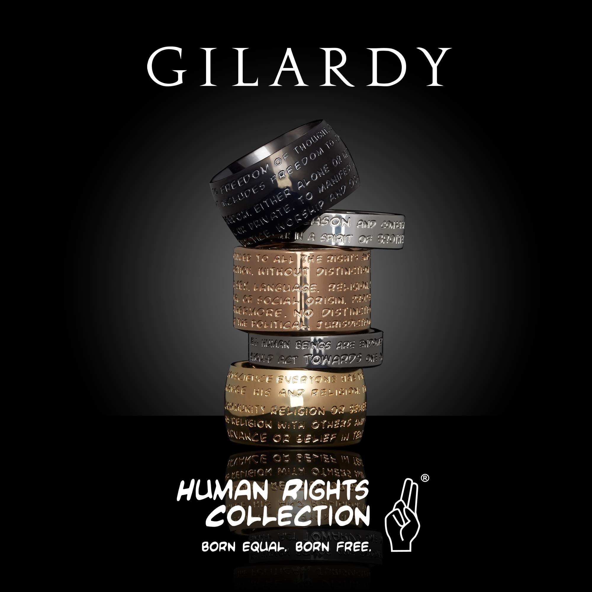 GILARDY Human Rights Ring R3 Edelstahl Gravur Menschenrechte