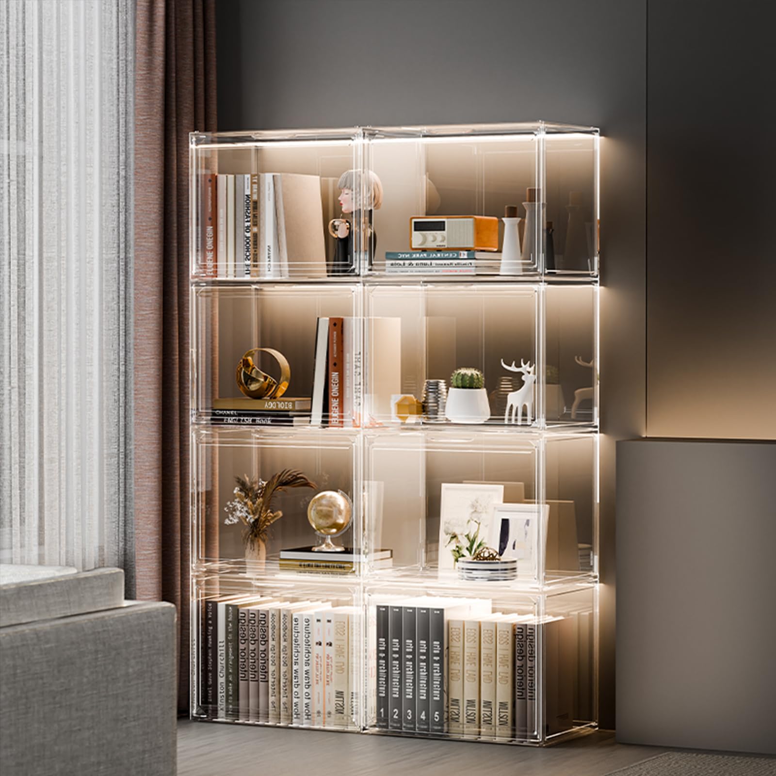 Vitrine en acrylique avec lumière LED : Étagères de rangement pour objets de collection