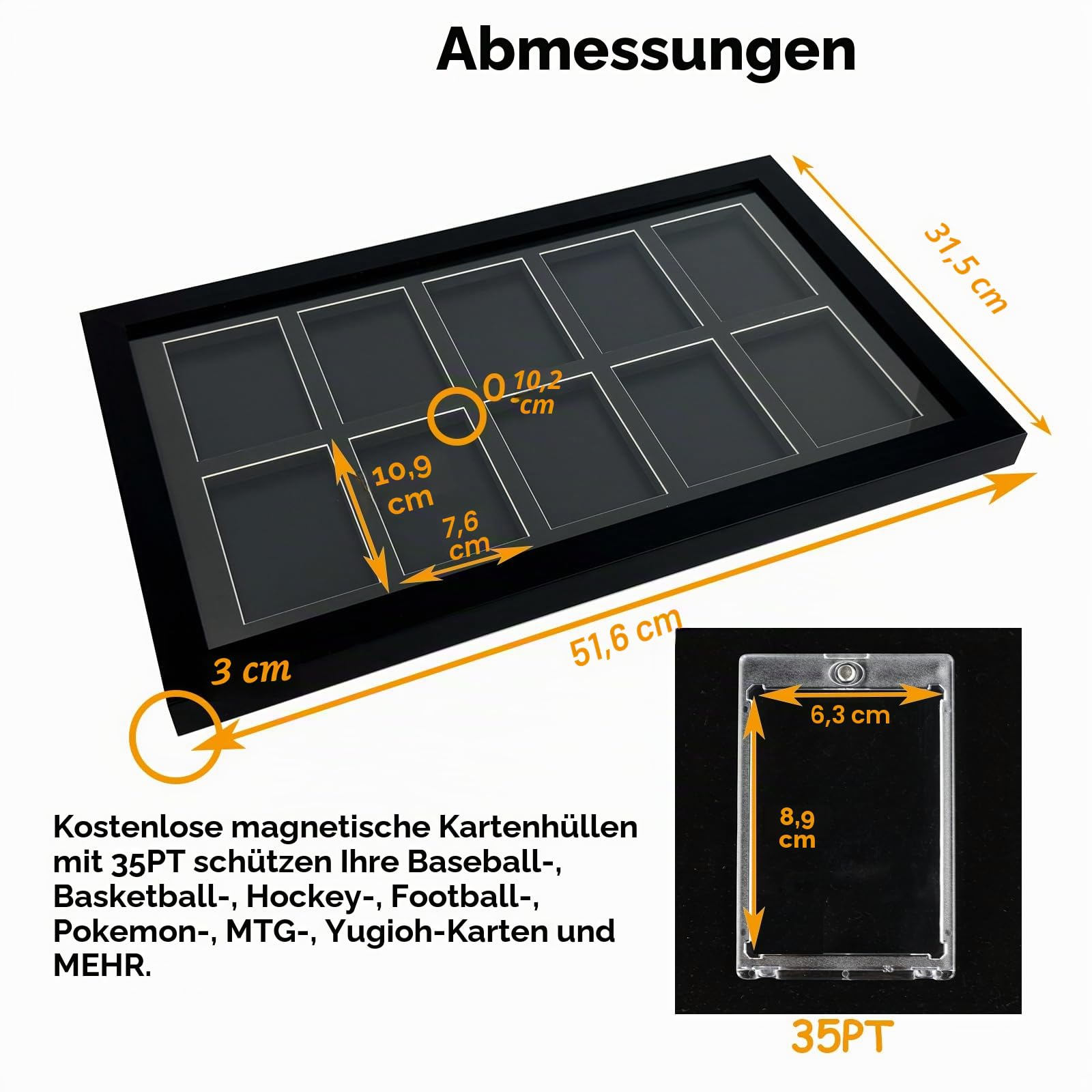Bivitre Sammelkarten-Vitrine - Baseballkarten-Vitrine Wandhalterung, Halten Sie 10 Karten Sportkarten-Display-Rahmen für Basketball Fußball Hockey Karten, Schwarz Standard (10 Karten)