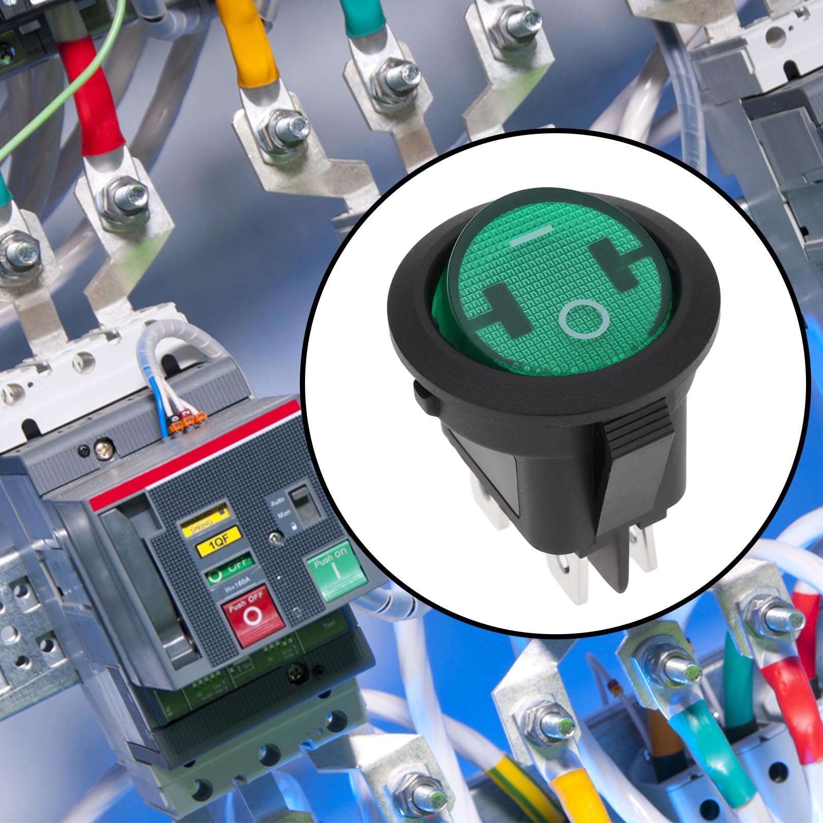 4 szt. zielony podświetlany okrągły przełącznik kołyskowy DPST 6A 250VAC 10A 125VAC do urządzeń elektrycznych