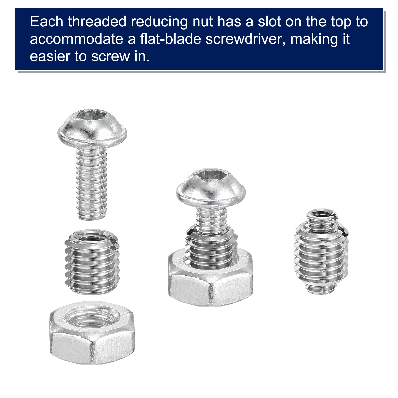 uxcell 30 inserti filettati, in acciaio inox, da M3-0,5 femmina a M6-1 maschio, adattatori per filettatura lunga 10 mm, riduttori, viti di riparazione per legno duro e conifere