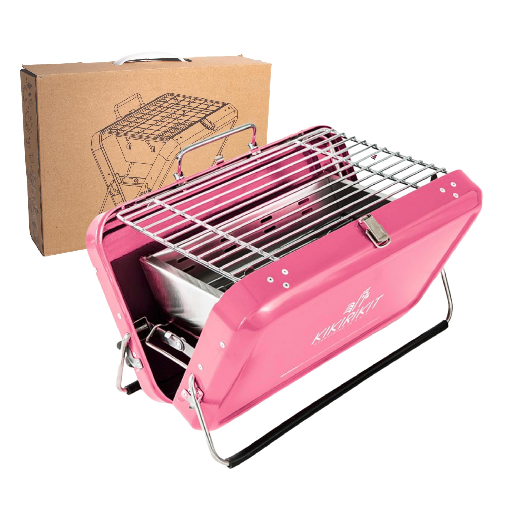 KIKIRIKIT Holzkohlegrill, tragbar, aus Edelstahl, Picknickgrill, einfach zu tragen und zu verwenden, originelles Geschenk - Geschenke für Eltern - Rosa