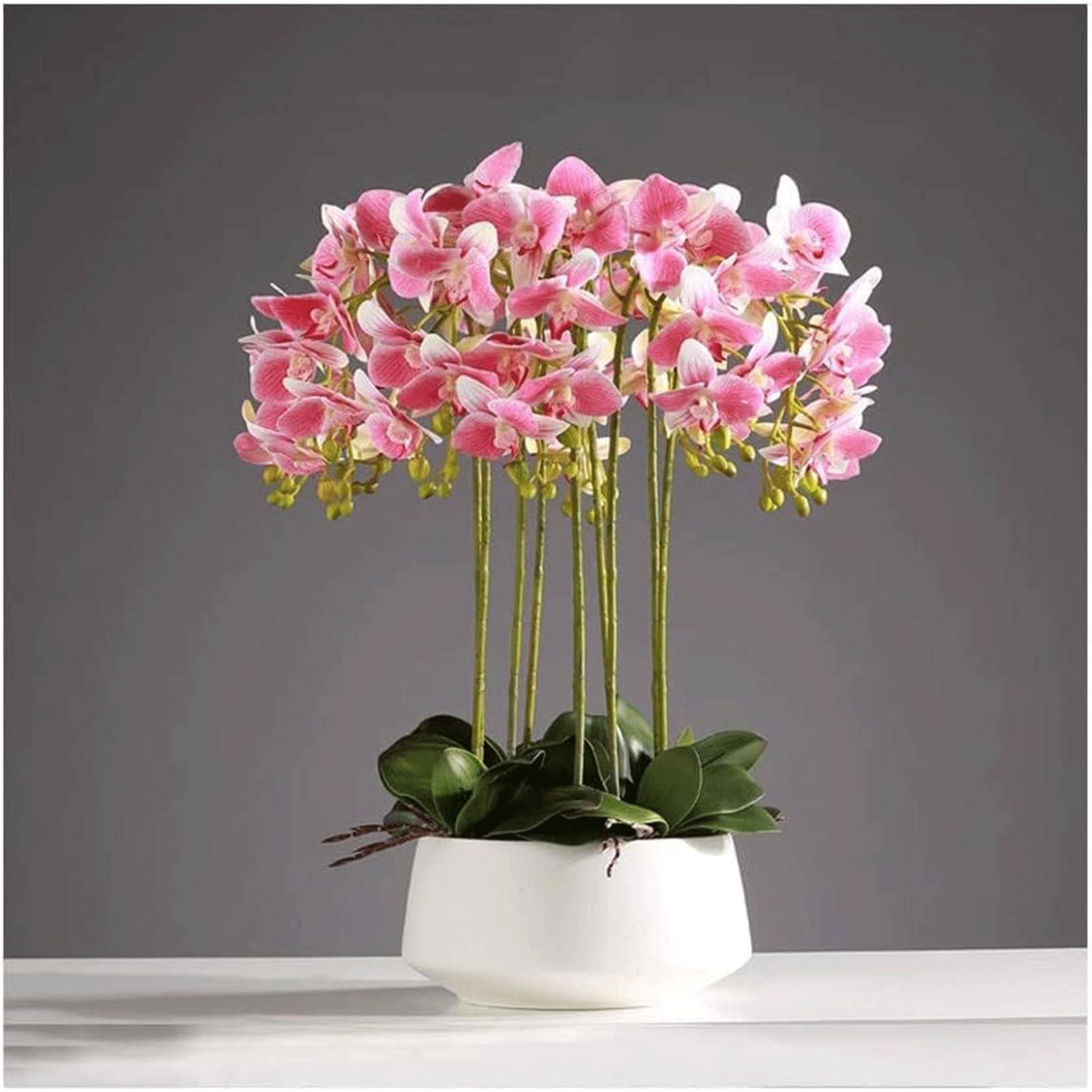 XDLEDMKIZ 10 Artificial Flowers Fake Flowers Orchid with Vase Potted Plant Flower Arrangement Centerpieces Dining Room Office Decoration