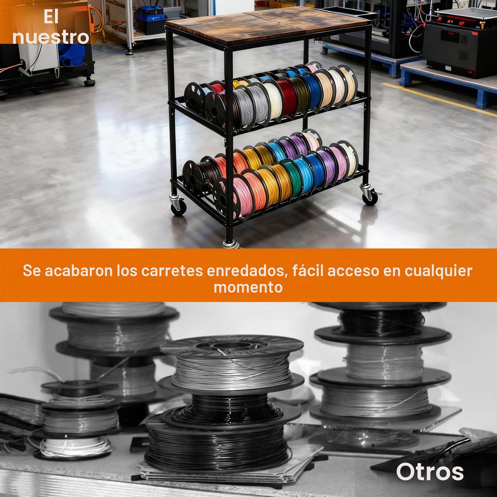 Estantería de almacenamiento de filamentos para impresora 3D con ruedas, estantería para impresora móvil, estante de almacenamiento, soporte de bobina pesado, 3 niveles, accesorios de impresora