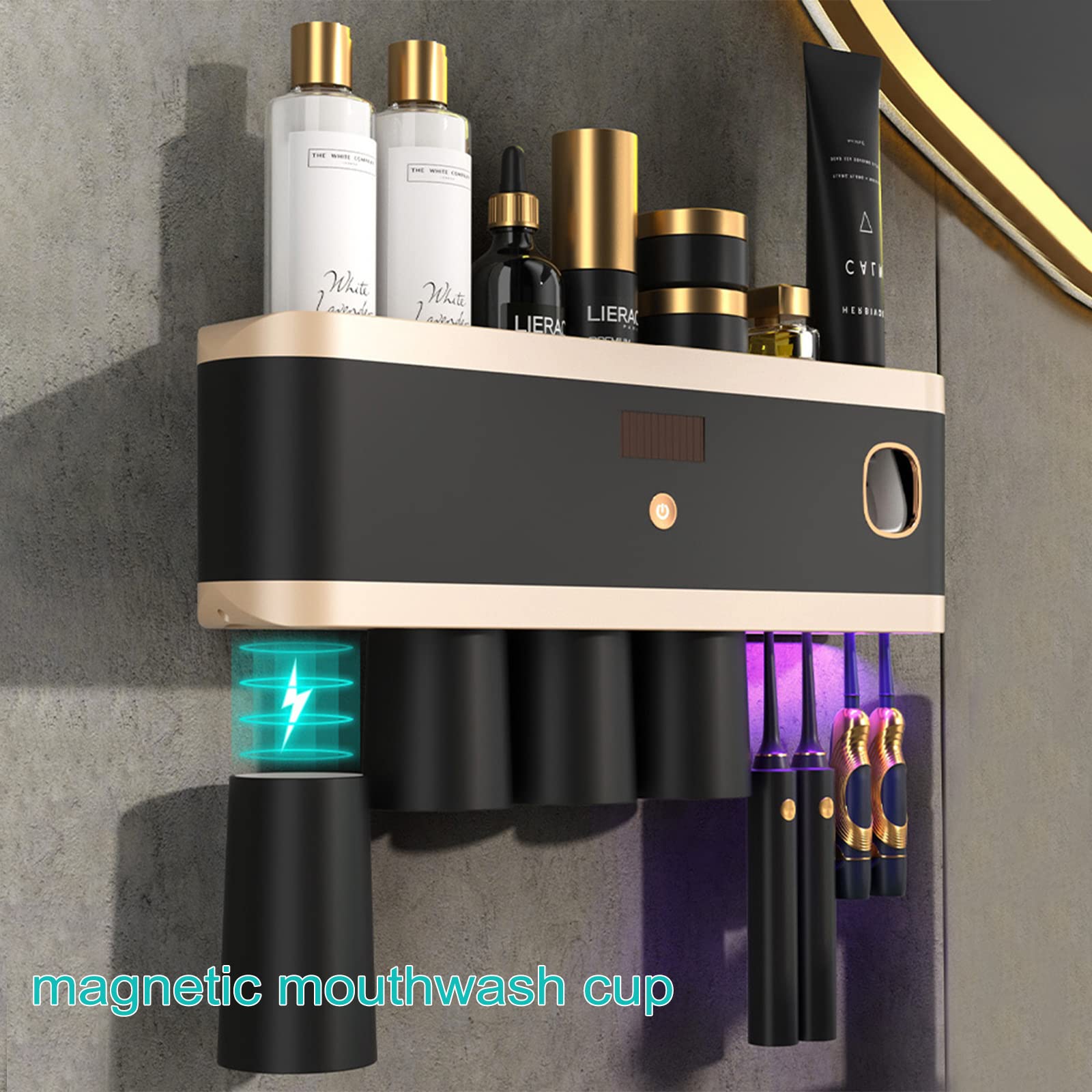 Porta Spazzolino Elettrico, Dispenser Dentifricio, Porta Dentifricio, Porta Spazzolini Bagno Muro, con gancio per spazzolino da denti, tazza per spazzolino da denti, scatola portaoggetti-3 Cups