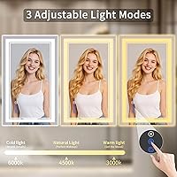 Vista 3 de Espejo de baño LED de 22 x 30 pulgadas con luces, antiniebla, retroiluminado + luz frontal, regulable, espejo de tocador LED para pared, espejo