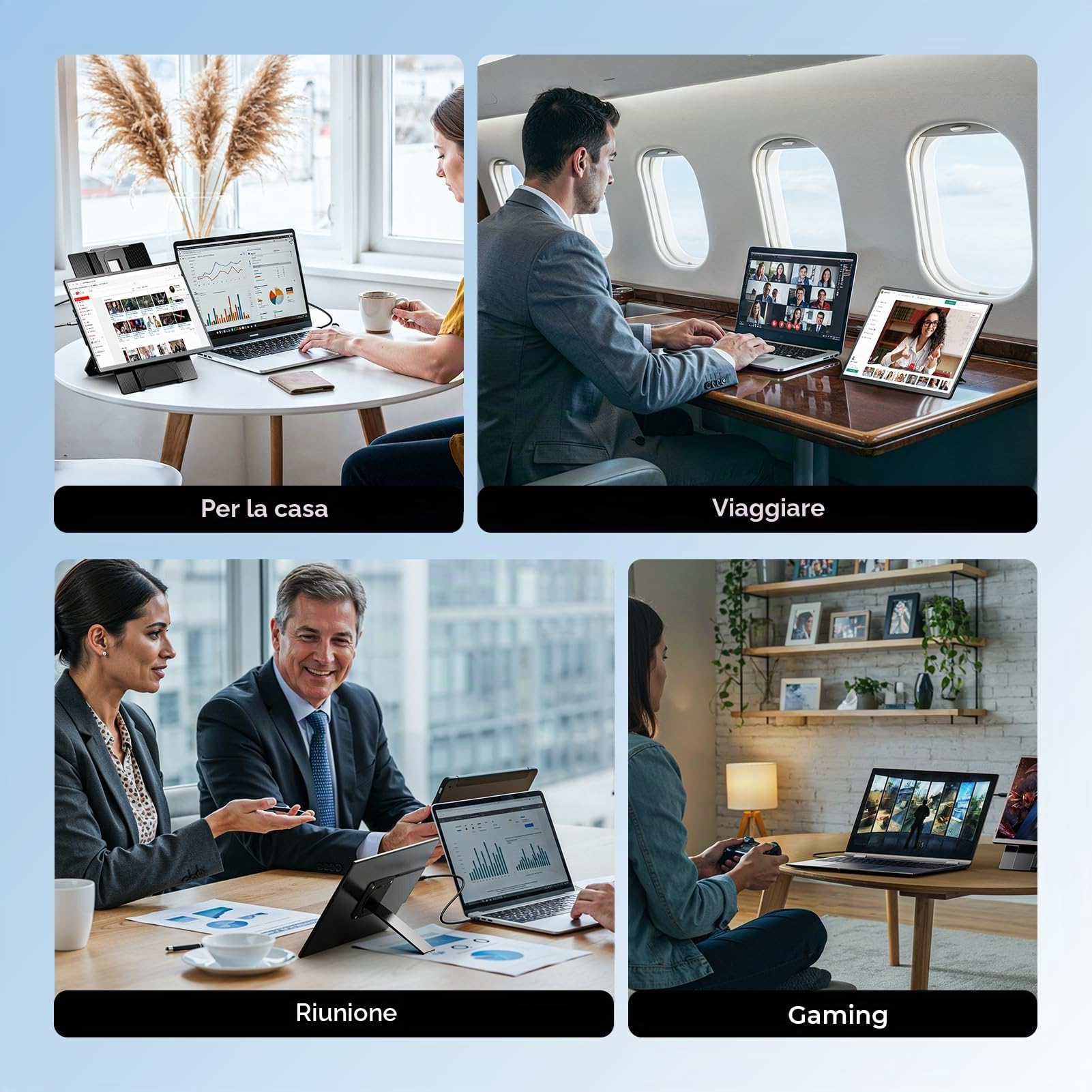 Estensione dello schermo del laptop 16.1 ", 1200p FHD, supporto staccabile rotante a 360 ° monitor portatile, estensione monitor regolabile in altezza per laptop 13-17.5", per tablet, pc, telefono
