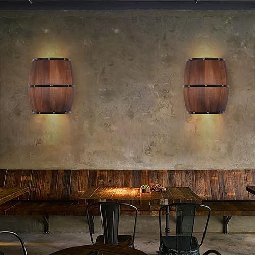 Miniatura 8 de Aplique de pared de barril de vino de madera antigua, accesorio de iluminación de pared LED de campo americano arriba y abajo, para sala de estar de