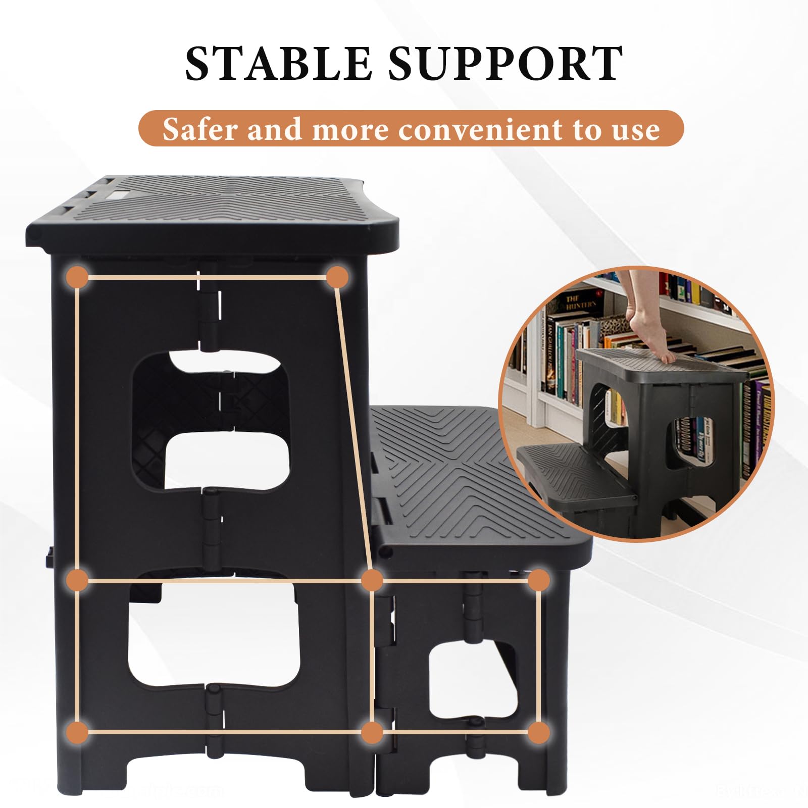 Sgabello pieghevole a 2 livelli, con pedana antiscivolo, portata 150 kg, pieghevole, per bambini e adulti, 2 livelli, per cucina, casa, ufficio, esterno