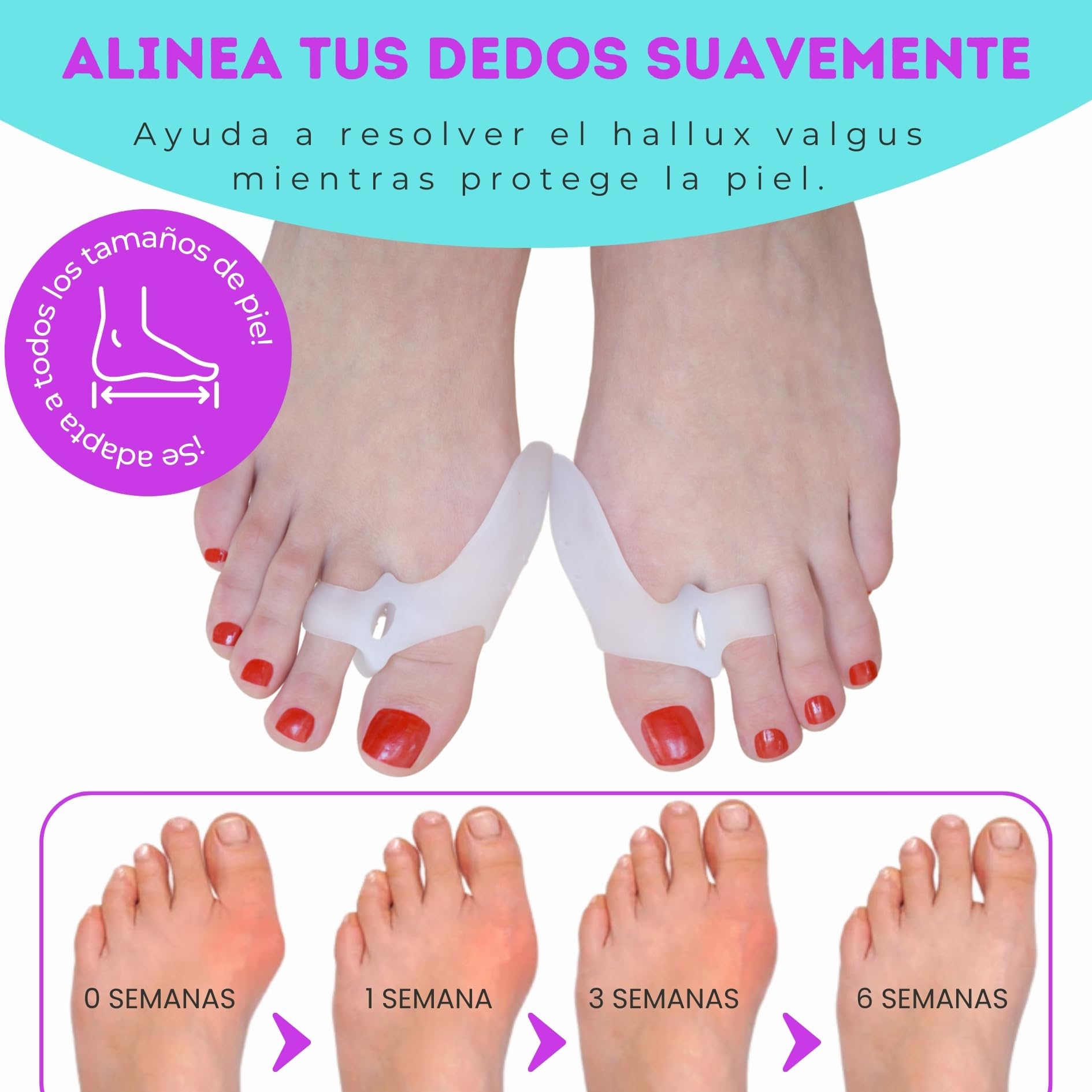 Corrector de juanetes con protección de silicona, 3 pares/6 piezas, blanco