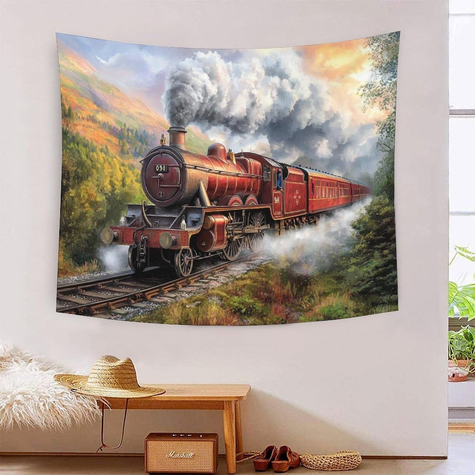 YYVKPMLXC Wall Blanket Steam Train Tapestry|Natural Scenery 3D Print Wall Hanging Tapestries Dorm Decor Soft Polyester for Living Room Bedroom 70cmx100cm