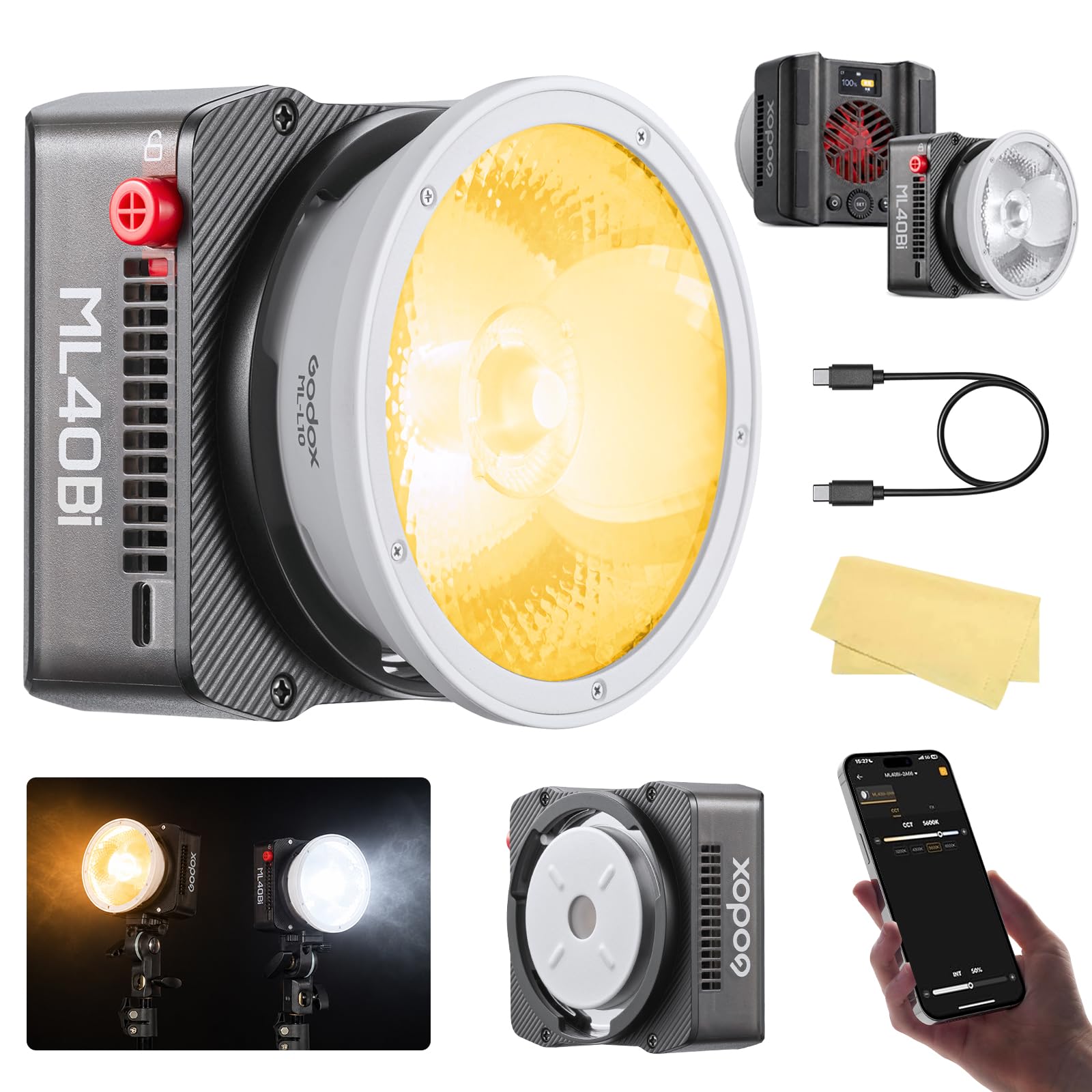 Godox ML40Bi Luz de vídeo LED Bi-Color Portátil Video Light CRI/TLCI≈96