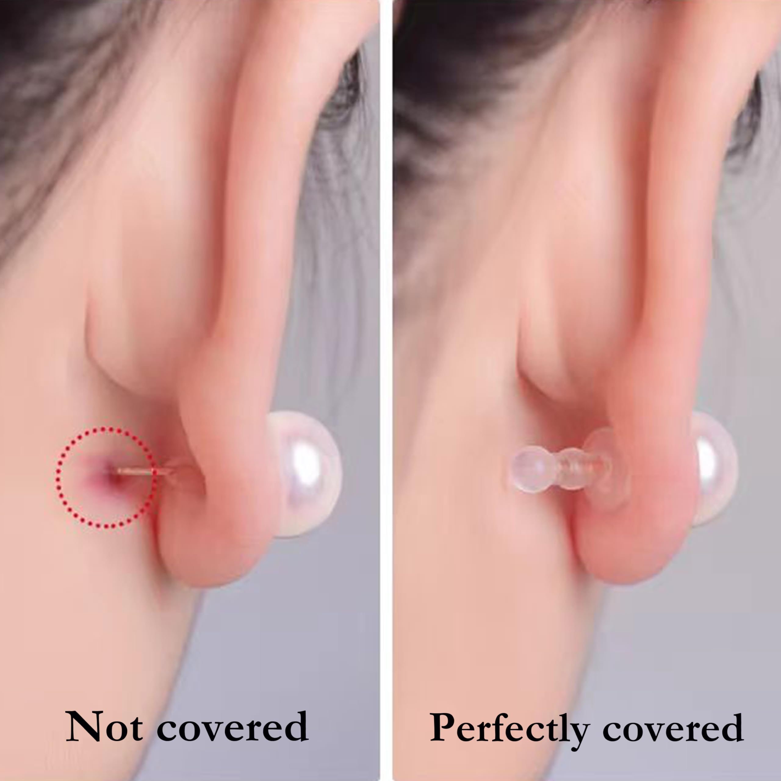 50 piezas de parte trasera impenetrable suave y larga para orejas perforadas, material TPE de grado médico (igual que el chupete), se adapta a todo tipo de aretes (doble bola)