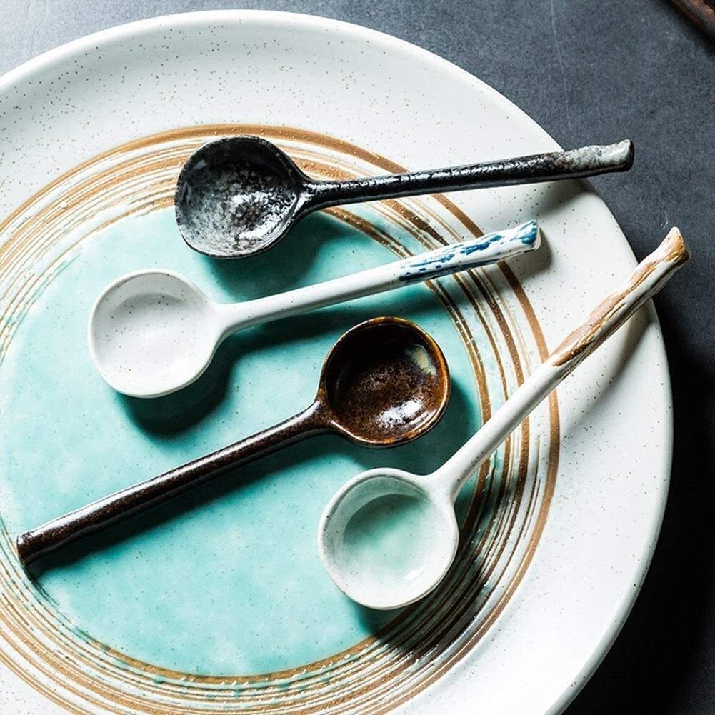 Juego de cucharas soperas, cucharas de arroz, 4 cucharas de cerámica, cucharas pequeñas para sopa de restaurante, cucharas de café, aptas para lavavajillas (color: D) (B)