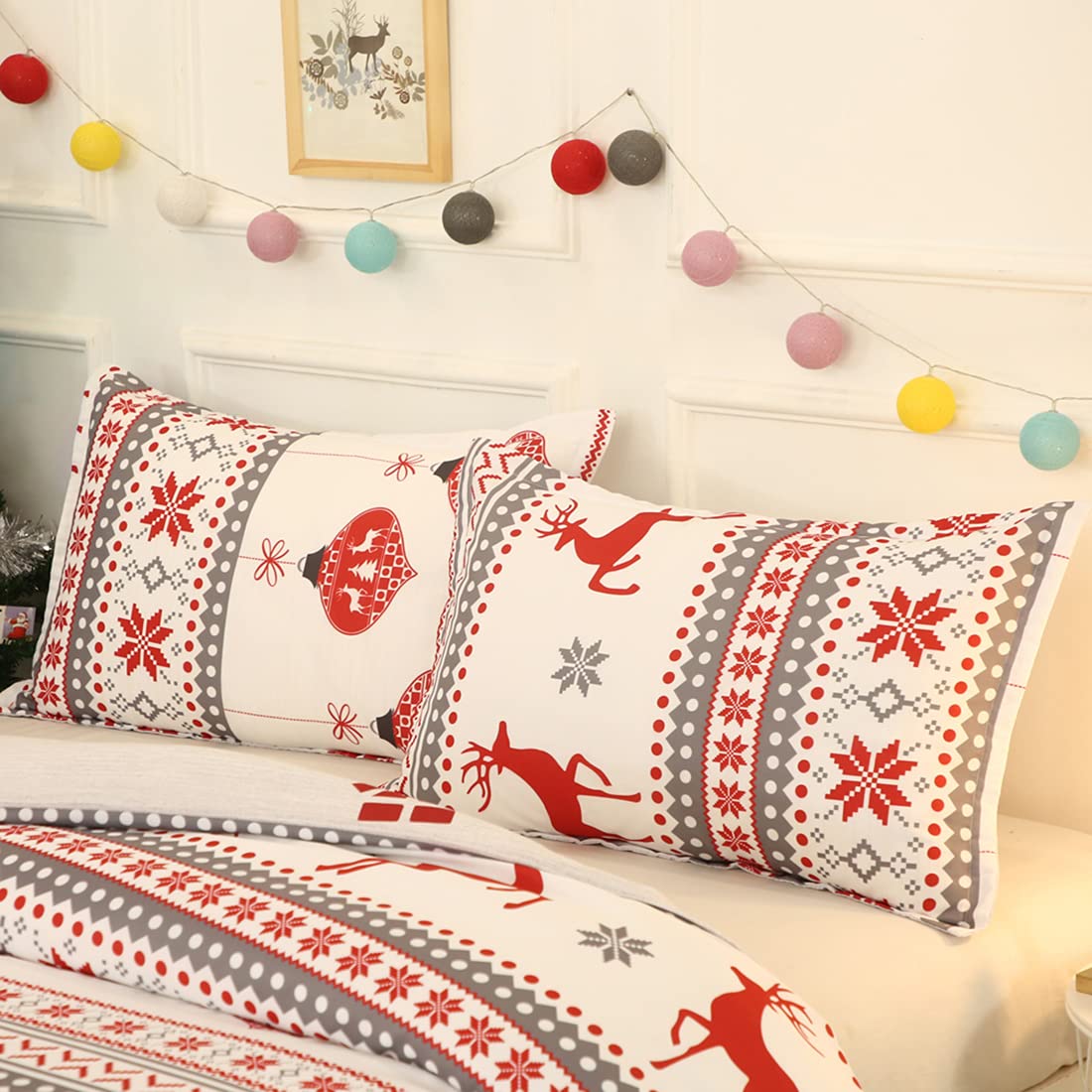 Mengersi Christmas Duvet Cover Queen Size,Reindeer Christmas Prints Holiday Bedding Comforter Cover with Zipper Closure,Home Decoration for New Year