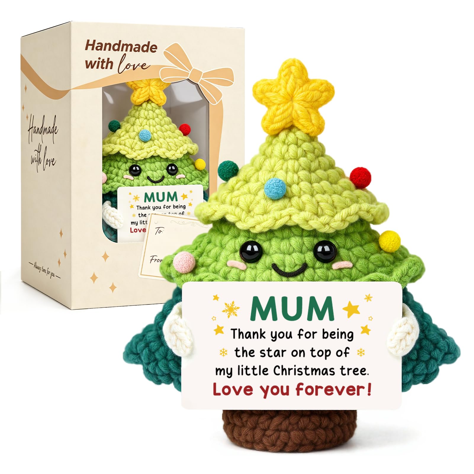 Giftasy Gifts for Mum, Handmade Crochet Cute Christmas Tree, Mum Birthday Gifts from Daughter Son, Thank You Presents for Mummy, Unique Appreciation Keepsake, Home Desk Decor