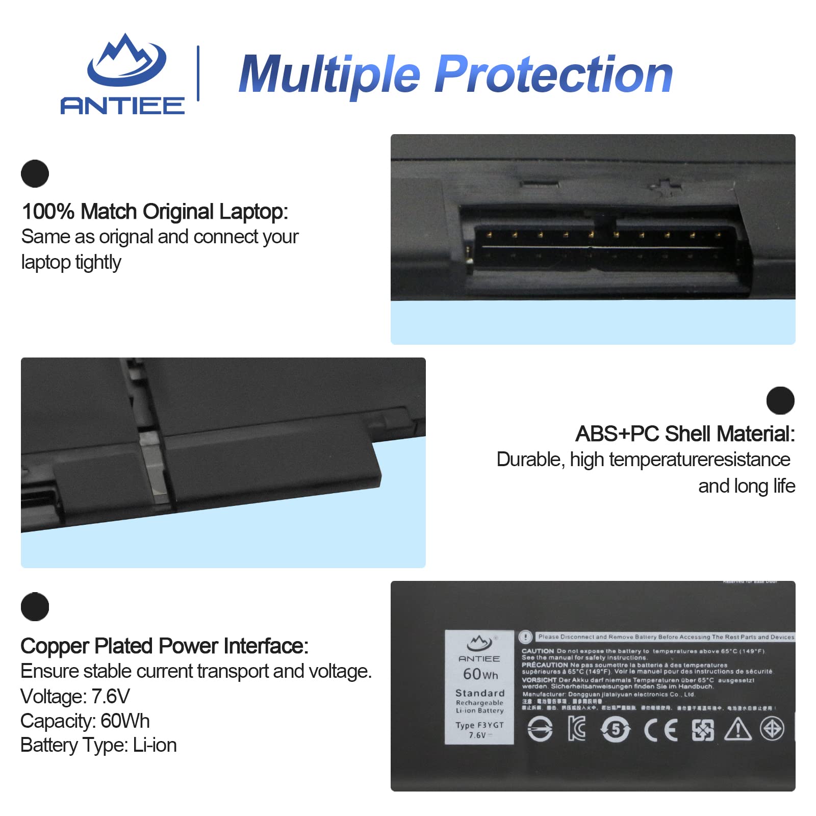 60Wh F3YGT Laptop Battery for Dell Latitude 12 7000 7280 7290/13 7000 7380 7390/14 7000 7490 7480 P28S P28S001 P73G P73G002 Series 2X39G DM6WC DM3WC KG7VF V4940 fits Dell 451-BBYE 453-BBCF
