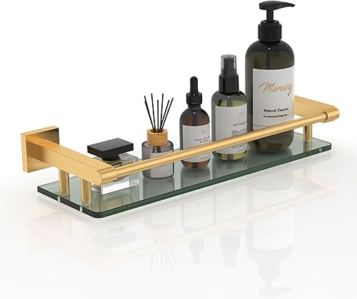 Miniatura 19 de Estantes de vidrio para baño, estantes de baño de níquel cepillado de 16 pulgadas para pared, rectangulares de acero inoxidable, vidrio templado,