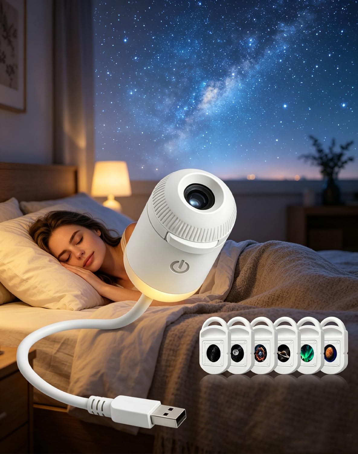 Enchantinook Galaxy Projector, Veilleuse Ciel étoilé HD Avec 3/5/12 Diapositives De Projection, Réglage De Mise Au Point Et Luminosité, Lampe D'ambiance Pour Chambre, Murale, Aide Au Sommeil，5