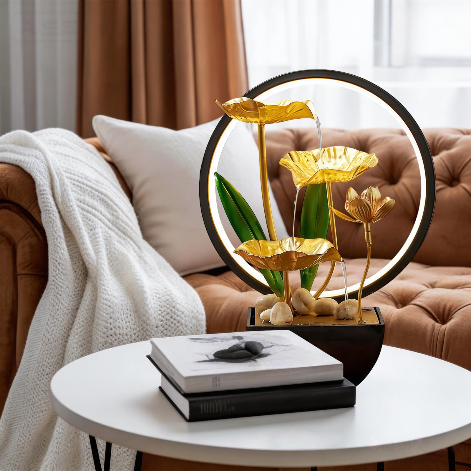 Fontaine d'intérieur, Fontaine de Table en Cascade avec éclairage LED, décoration Zen Moderne avec Pompe silencieuse, décoration de Table Zen Moderne, méditation et détente