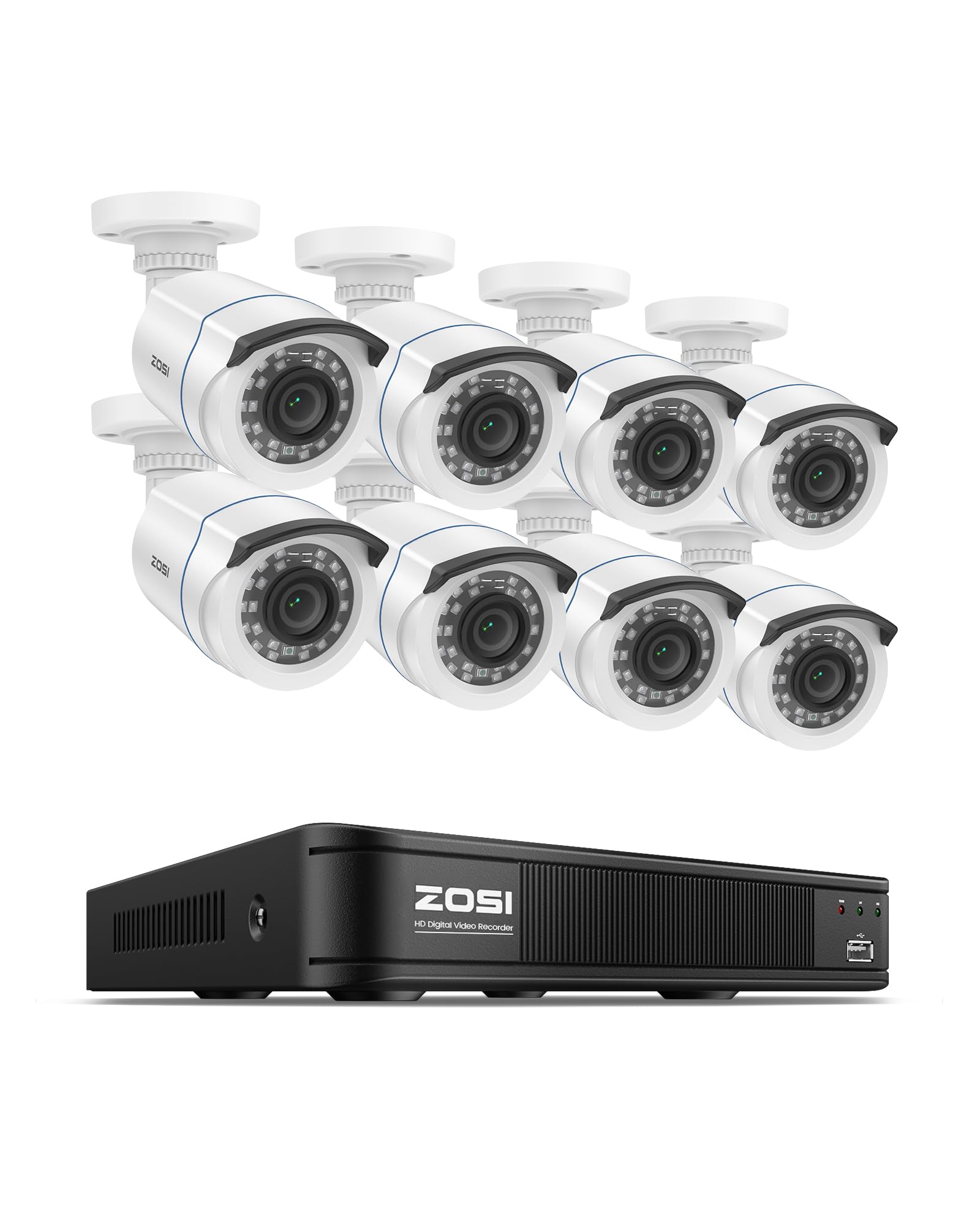 1080P HD Home Surveillance Camera System with AI Human Vehicle Detection, 5MP 8 Channel CCTV DVR Recorder (No HDD), 8 x 2.0MP 1920TVL Outdoor/Indoor Surveillance Bullet Cameras, Remote Access