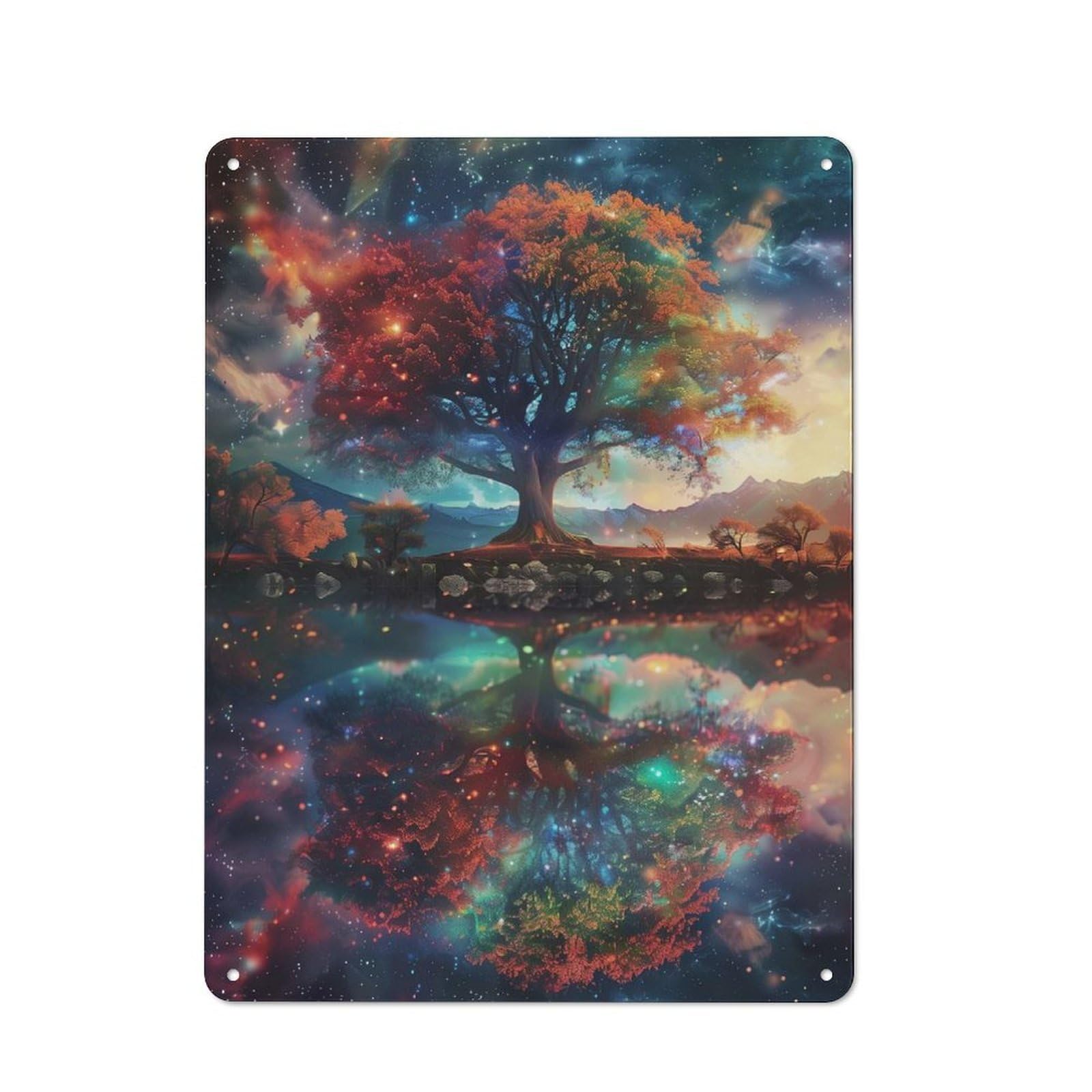 Junmoney Style-19 Vintage Metal Plaque 40X30cm Featuring Space Fantasy Landscape For Hallway Wall, For Wall Display Collectors