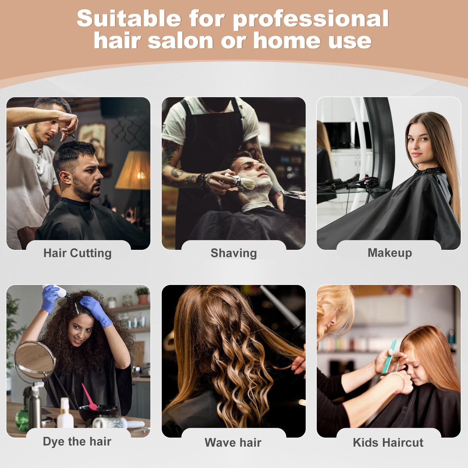 Capa de corte de pelo con cierre a presión ajustable, capa de peluquería profesional, suministros de salón de corte de pelo de gran tamaño para hombres y mujeres - (negro), Negro - 7