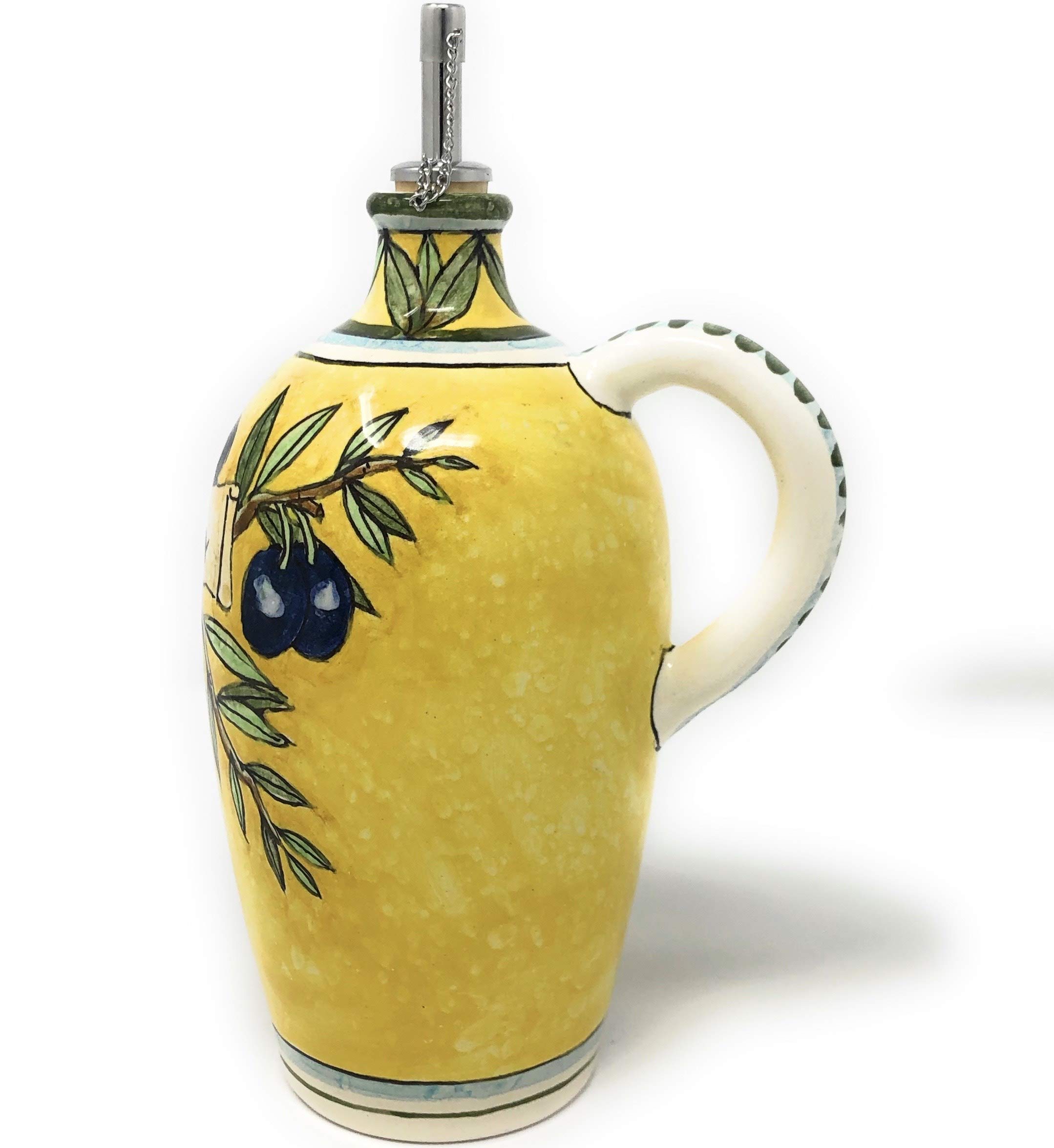 CERAMICHE D'ARTE PARRINI- Ceramica italiana artistica, ampolla olio decorazione olive, dipinto a mano, made in ITALY Toscana