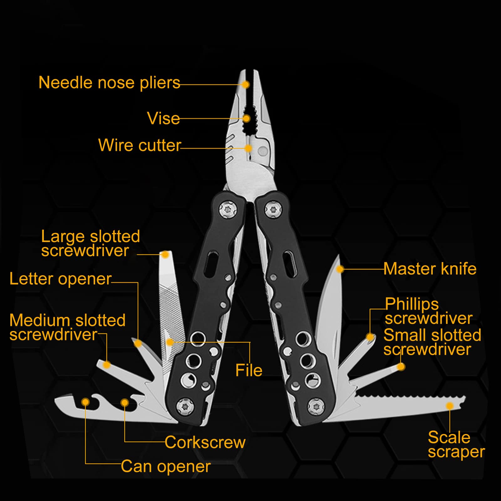 13-En-1 Multitool Couteau Pliant Acier Inoxydable Pince Multifonctions Conçue Outil De Poche Avec Poignée Ergono Pour Extérieur, Survie, Camping, Randonnée, Réparation Simple