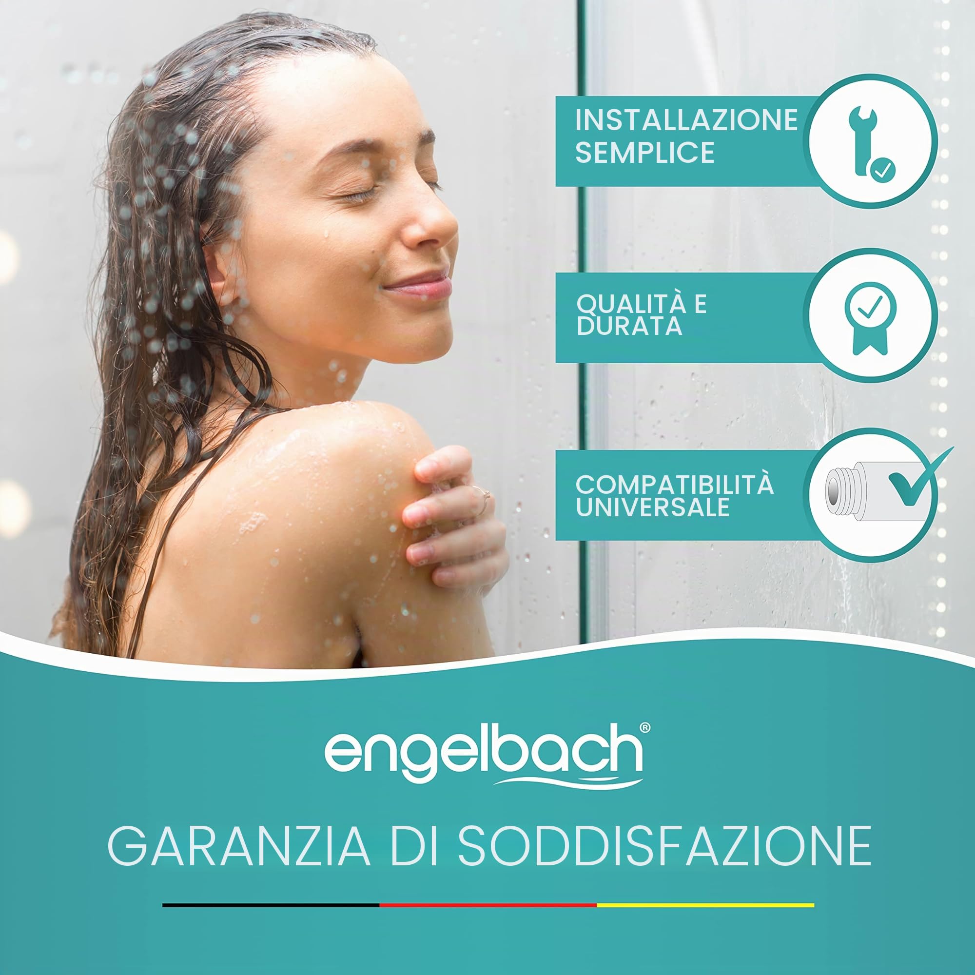 Engelbach® Tubo doccia flessibile 1,5m in acciaio inox - Con attacco standard - Flessibile e testato per l'acqua potabile - Made in Germany
