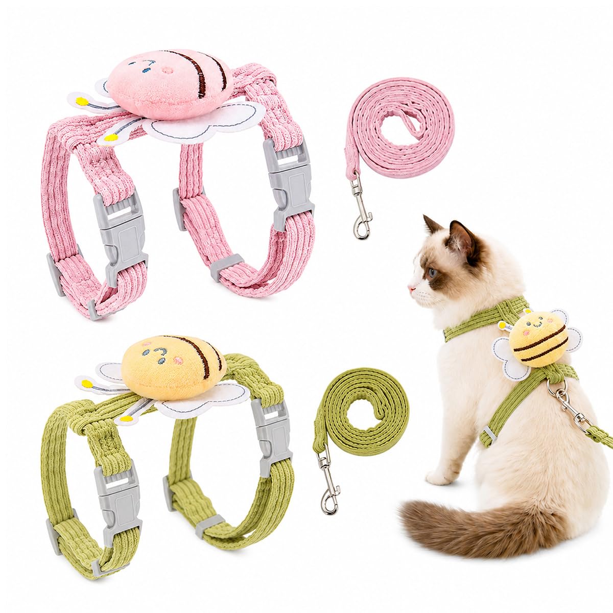 2 Pieces Cat Harness with Leash Set, Adjustable Soft Harness for Cats, Kittens, Small Dogs, Breathable, Anti-Escape, for Walking, Training, S