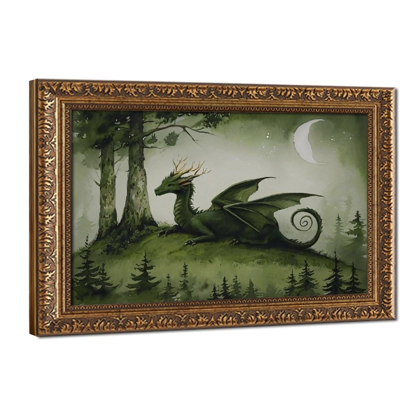 Bareronor Dragon of The Forest Poster Canvas Poster Bedroom Decor Landscape Office Room Decor Gift 12" L X 18" W