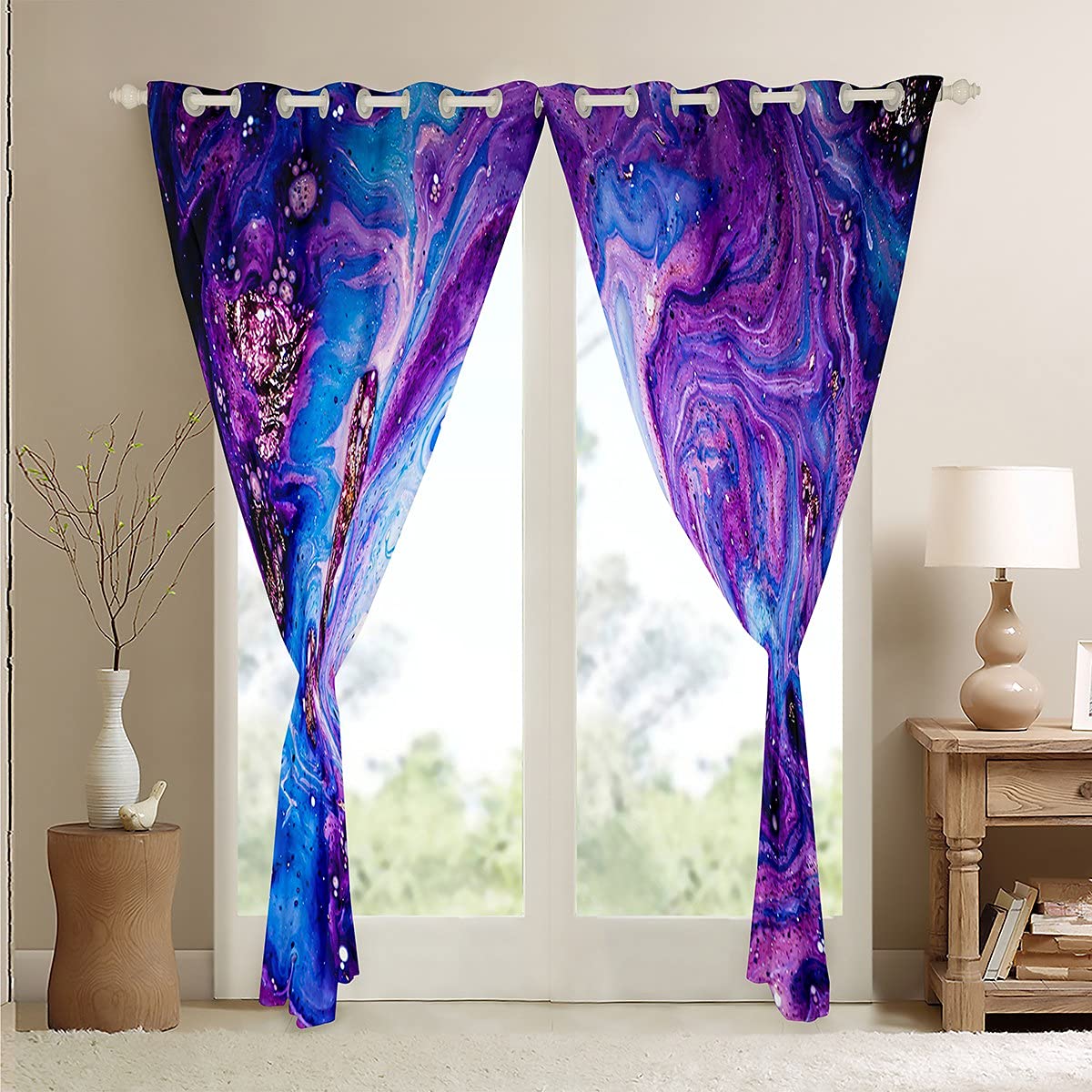 Glitter Marble Curtain for Bedroom Purple Marble Printed Room Curtain for Kids Boys Girls Abstract Art Curtain Boho Psychedelic Drapes,W66*L90 - Image 4