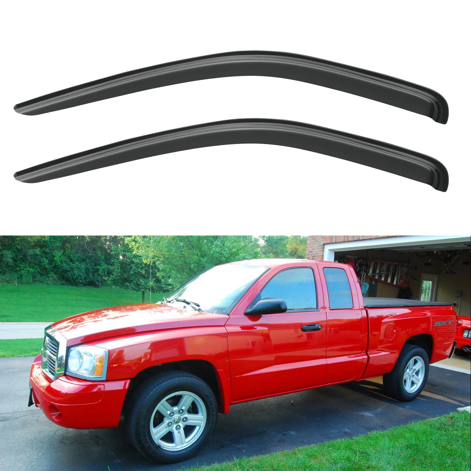 Window Visors Rain Guards for 2005-2010 Dodge Dakota Club Cab | Out-Channel Window Vent Wind Deflectors Visors Shades Protectors for 05 06 07 08 09 10 Dodge Dakota Extended/Club Cab, 2PCS