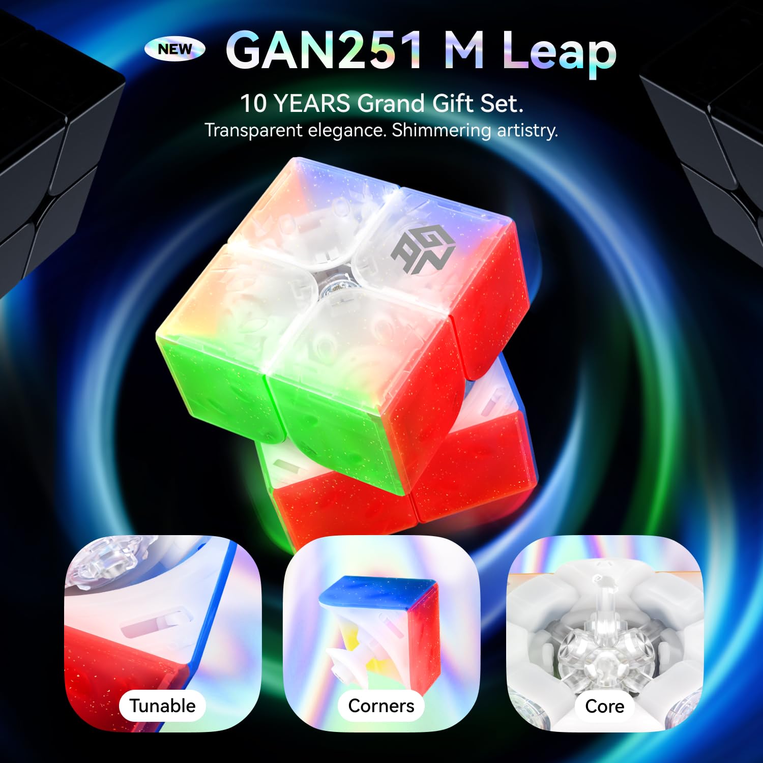 GAN 251M Leap Speed Cube 10th Anniversary Edition, 2x2 Magic Cube Translucent Design Mini Cube Puzzle Toy - Image 2