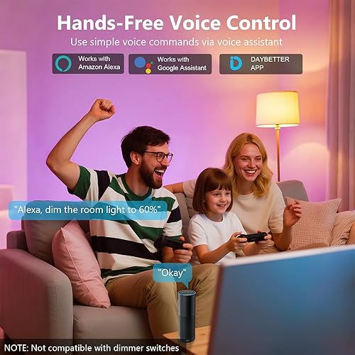 Miniatura 2 de DAYBETTER Bombillas inteligentes, bombilla inteligente compatible con Alexa y Google Home, A19 E26 2.4G WiFi Bluetooth Alexa, bombilla LED RGBCW que
