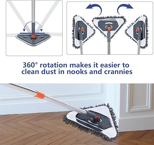 Miniatura 6 de 85" Wall Mop, Wall Cleaner with Long Handle, 360 Rotation, Ceiling Cleaning Tool with Extension Pole 39" to 85 ",6 Microfiber Chenille Pads