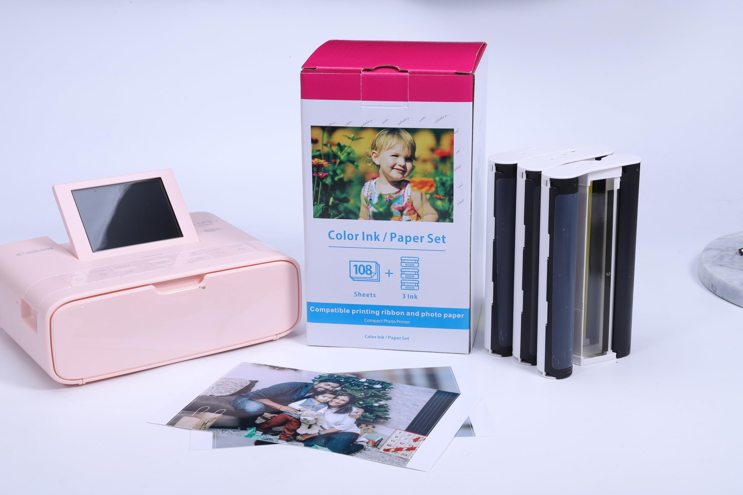 Carta Fotografica e Cartucce Compatibile con Canon KP-108IN 3115B001(AA) | Compatibile con Canon Selphy CP1300 CP1200 CP1500 CP1000 CP910, 6 Cartucce Stampante Fotografica, 216 Fogli Carta Fotografica