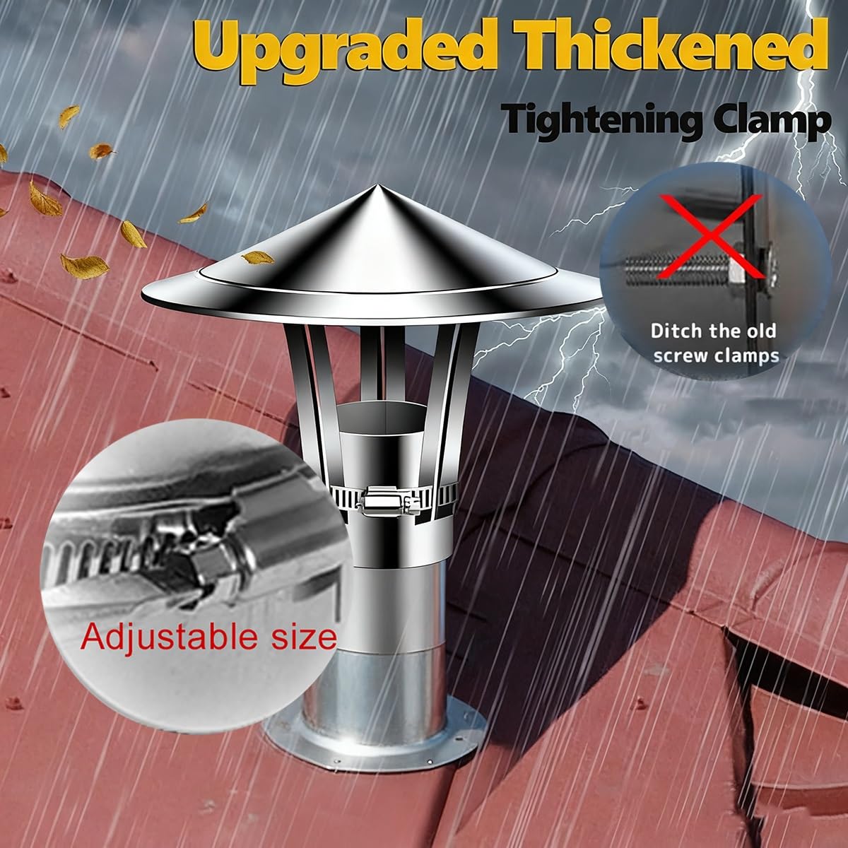 Tappo for camino regolabile in acciaio inossidabile 304 - Copertura antipioggia resistente alle intemperie Topper for canna fumaria conico da 1,9 "-11,8"(8.6")