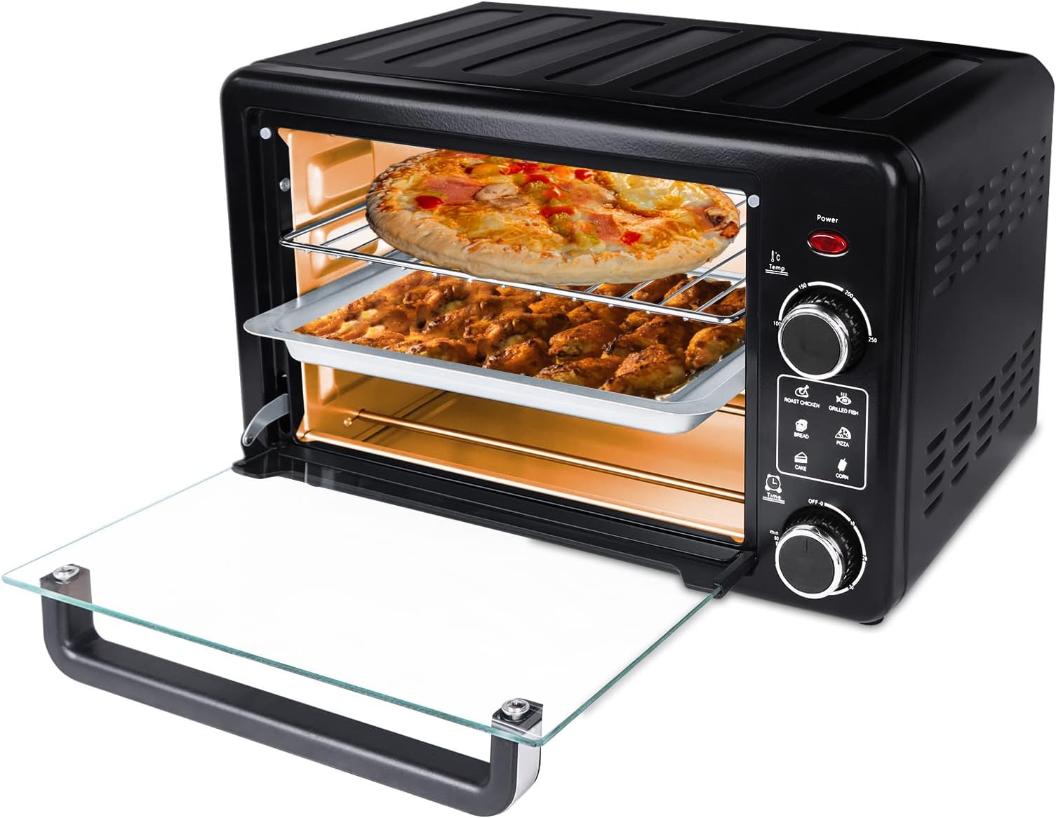 Mydio Toaster Oven 23QT Air Fryer Oven Large Countertop Convection Oven Cooking Pizza 1500W Oven with Rack and Baking Tray Multifunction Countertop Toaster Oven for Roast, Defrosting, Steaming, Baking